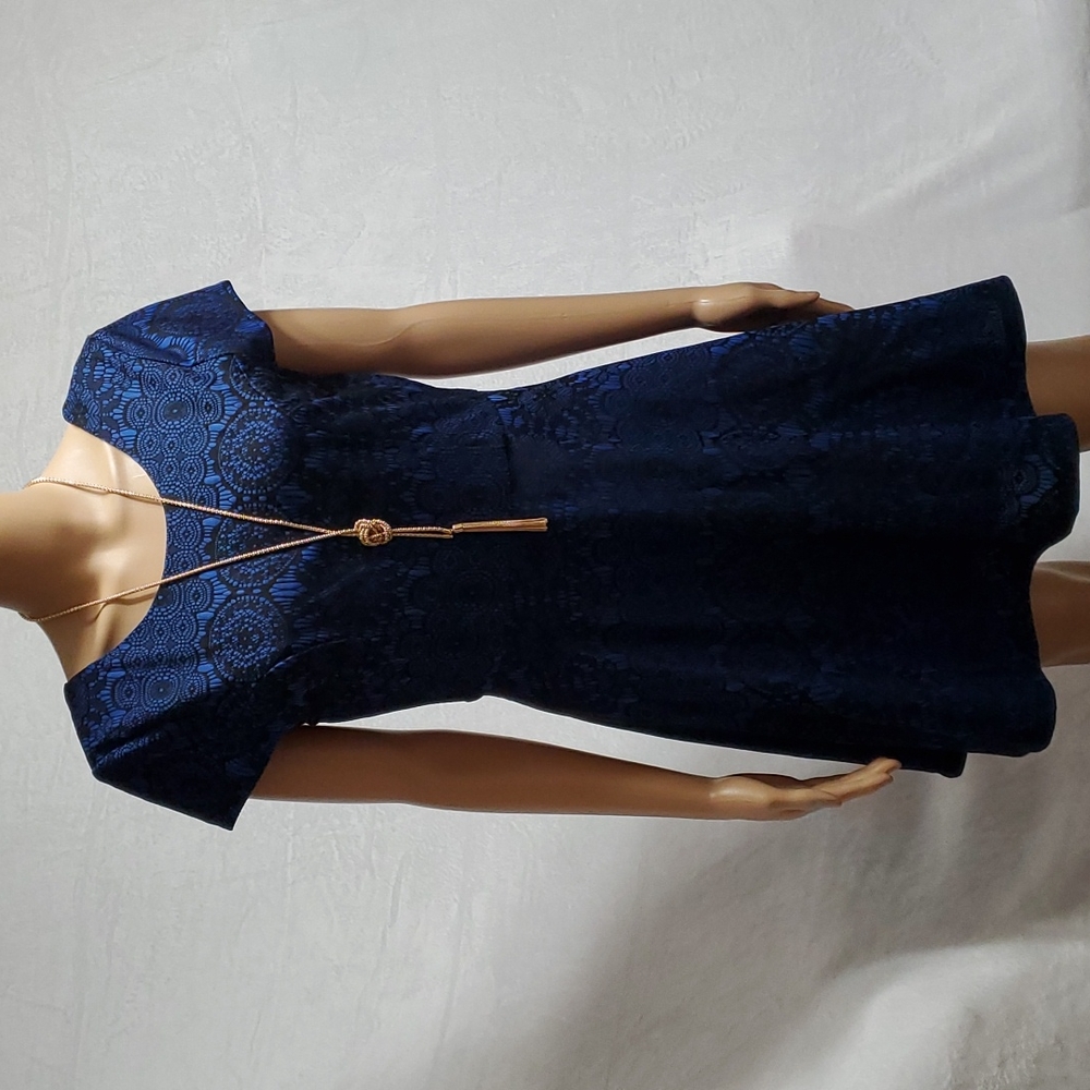 Blue Rair casual cap sleeve fit and flare dress L